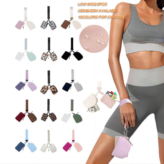 Factory Supply Dual Pouch Wristlet Checkered Detachable Zipper Coin Bag Custom logo Mini Purse Portable Card Holder Wallet