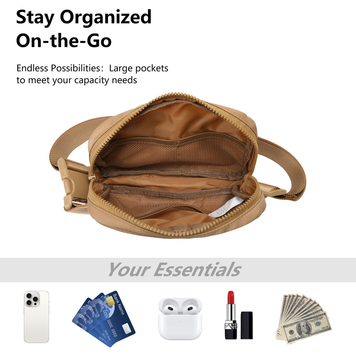 Fanny pack Polyester waterproof breast bag Outdoor sports running fanny pack Lulu crossbody men's and women's fanny packs