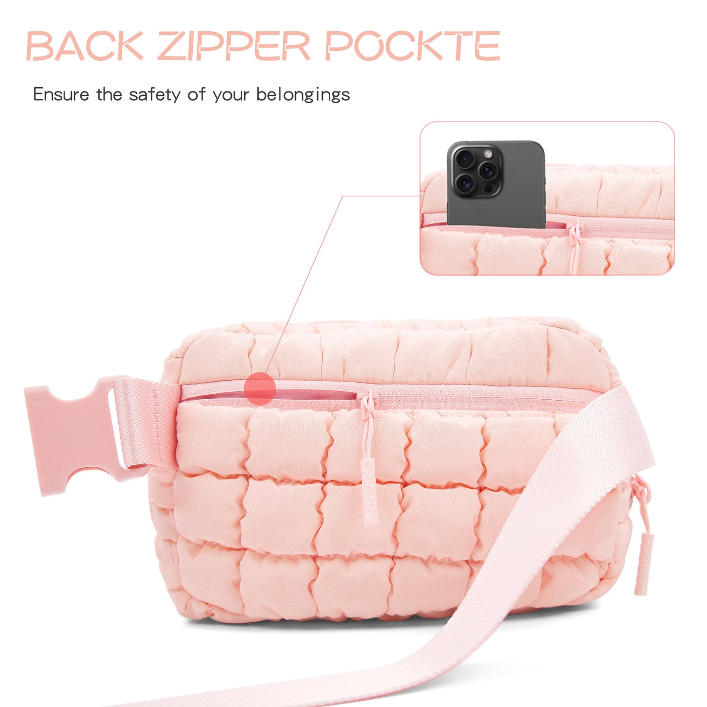 2024 New Down Bag Fashion Rhombus Travel Backpack Casual Versatile Puff Bag Fanny Pack