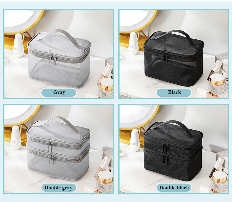 Double layer transparent mesh cosmetic bag