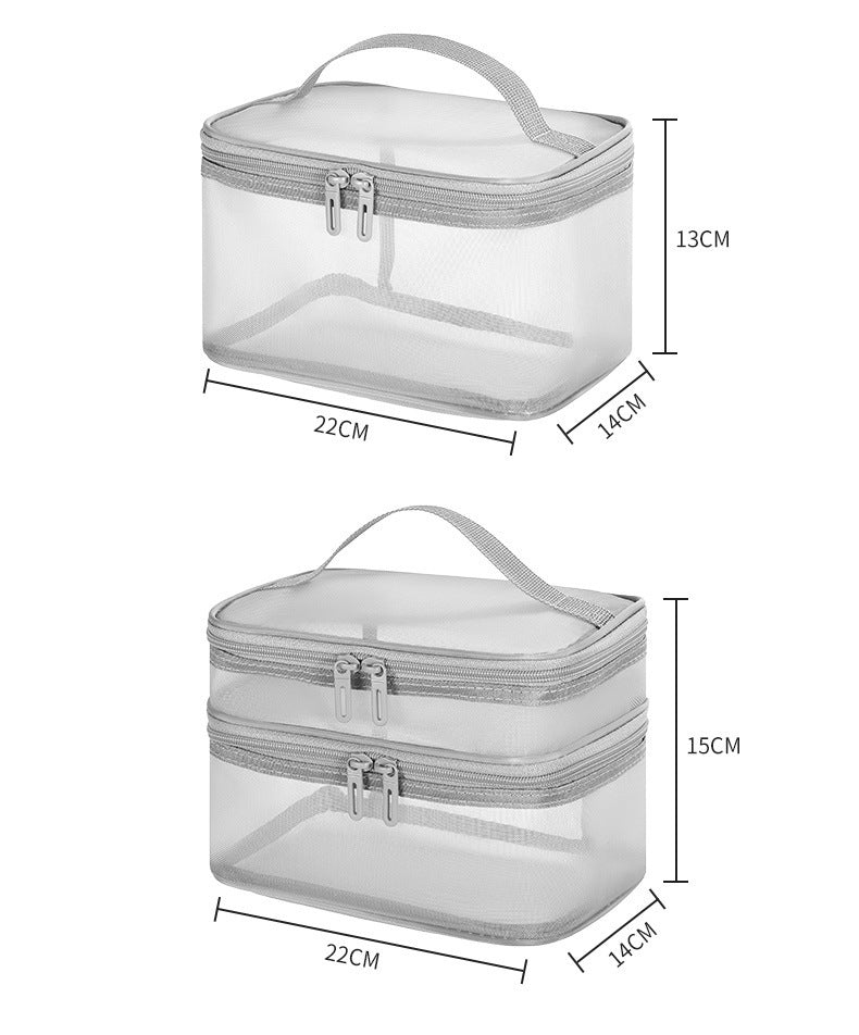 Double layer transparent mesh cosmetic bag