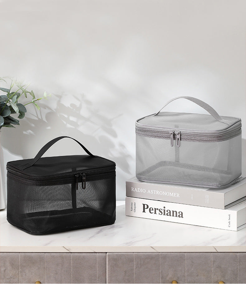 Double layer transparent mesh cosmetic bag