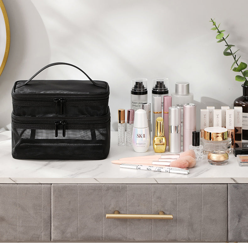Double layer transparent mesh cosmetic bag