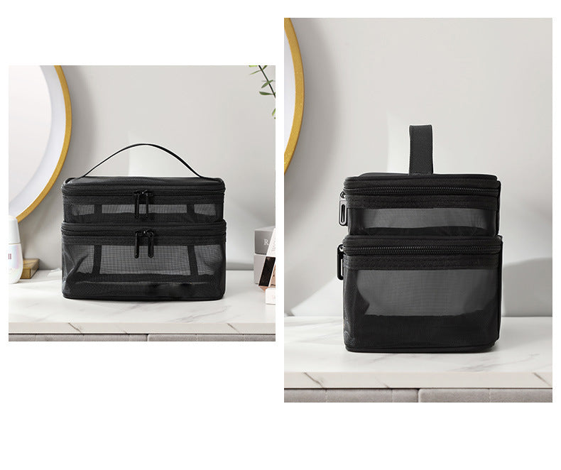 Double layer transparent mesh cosmetic bag