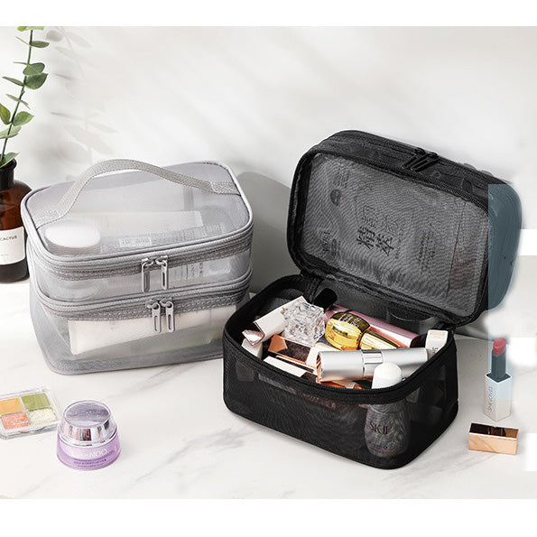 Double layer transparent mesh cosmetic bag