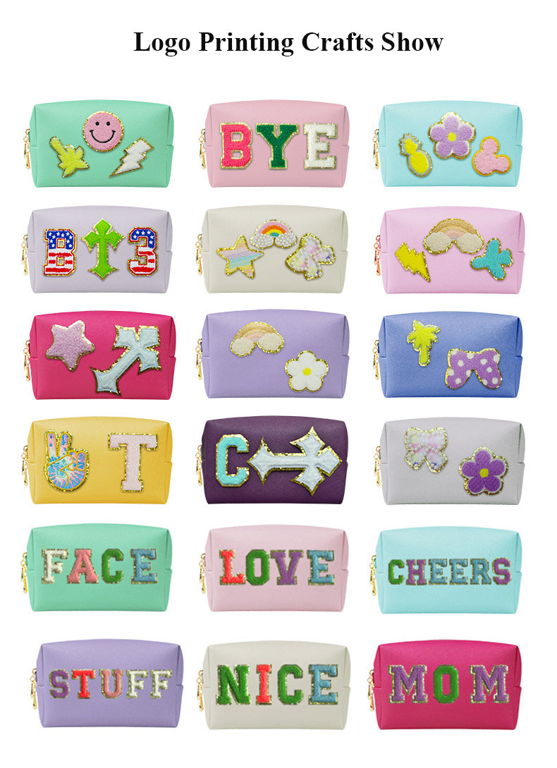 Embroidery chenille cosmetic bag