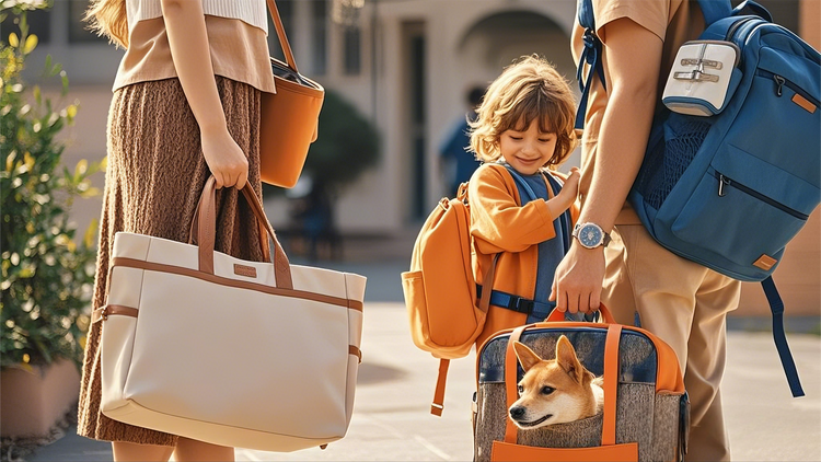 Lifestyle images of bags for women, men, kids and pets