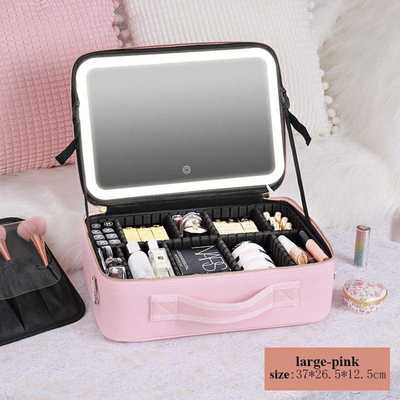 Professional storage organize cosmetic bag with led mirror