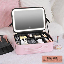 Load image into Gallery viewer, Professional storage organize cosmetic bag with led mirror
