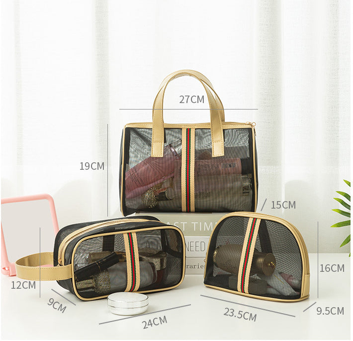 Fashion luxury transparent mesh makeup bag set