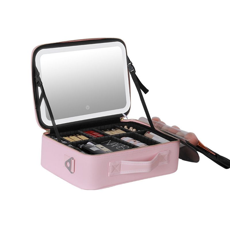 Professional storage organize cosmetic bag with led mirror