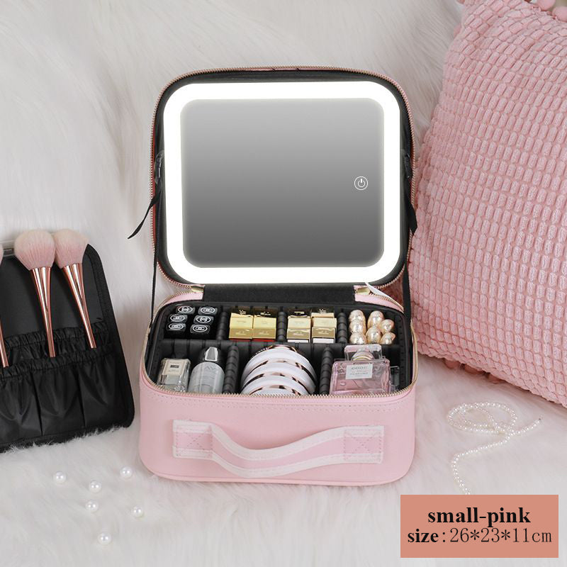 Professional storage organize cosmetic bag with led mirror