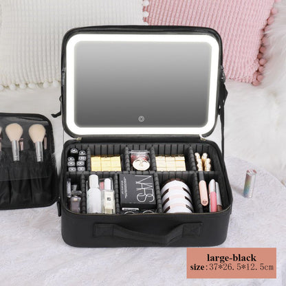 Professional storage organize cosmetic bag with led mirror