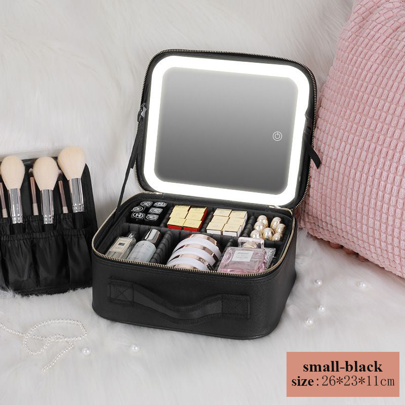 Professional storage organize cosmetic bag with led mirror