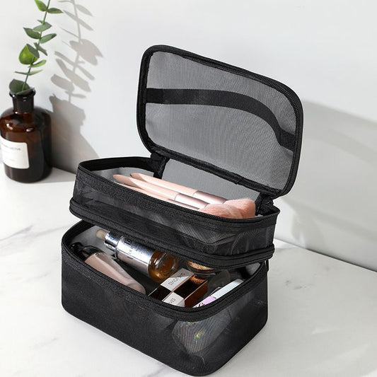 Double layer transparent mesh cosmetic bag