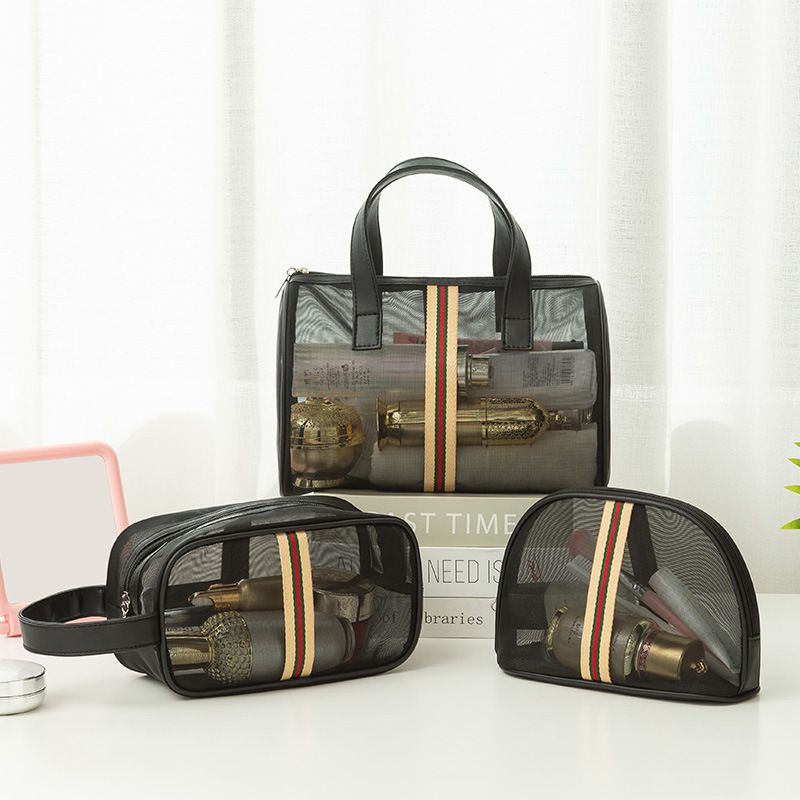 Fashion luxury transparent mesh makeup bag set