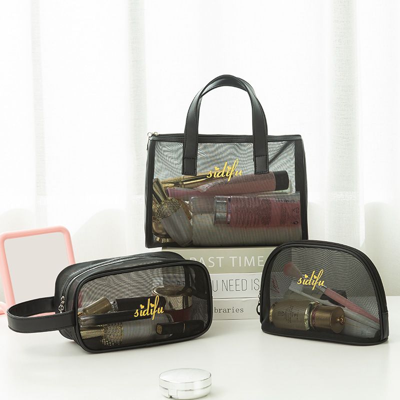 Fashion luxury transparent mesh makeup bag set