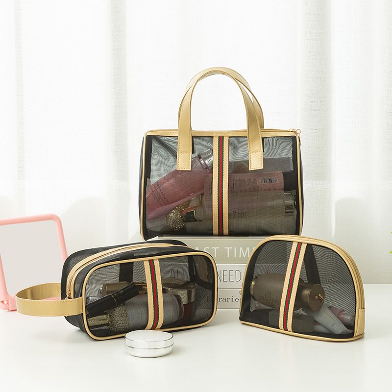 Fashion luxury transparent mesh makeup bag set