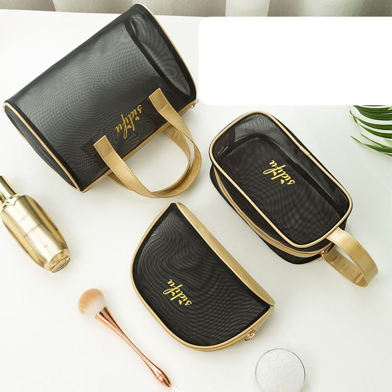 Fashion luxury transparent mesh makeup bag set