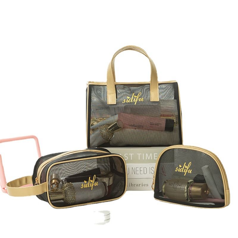 Fashion luxury transparent mesh makeup bag set