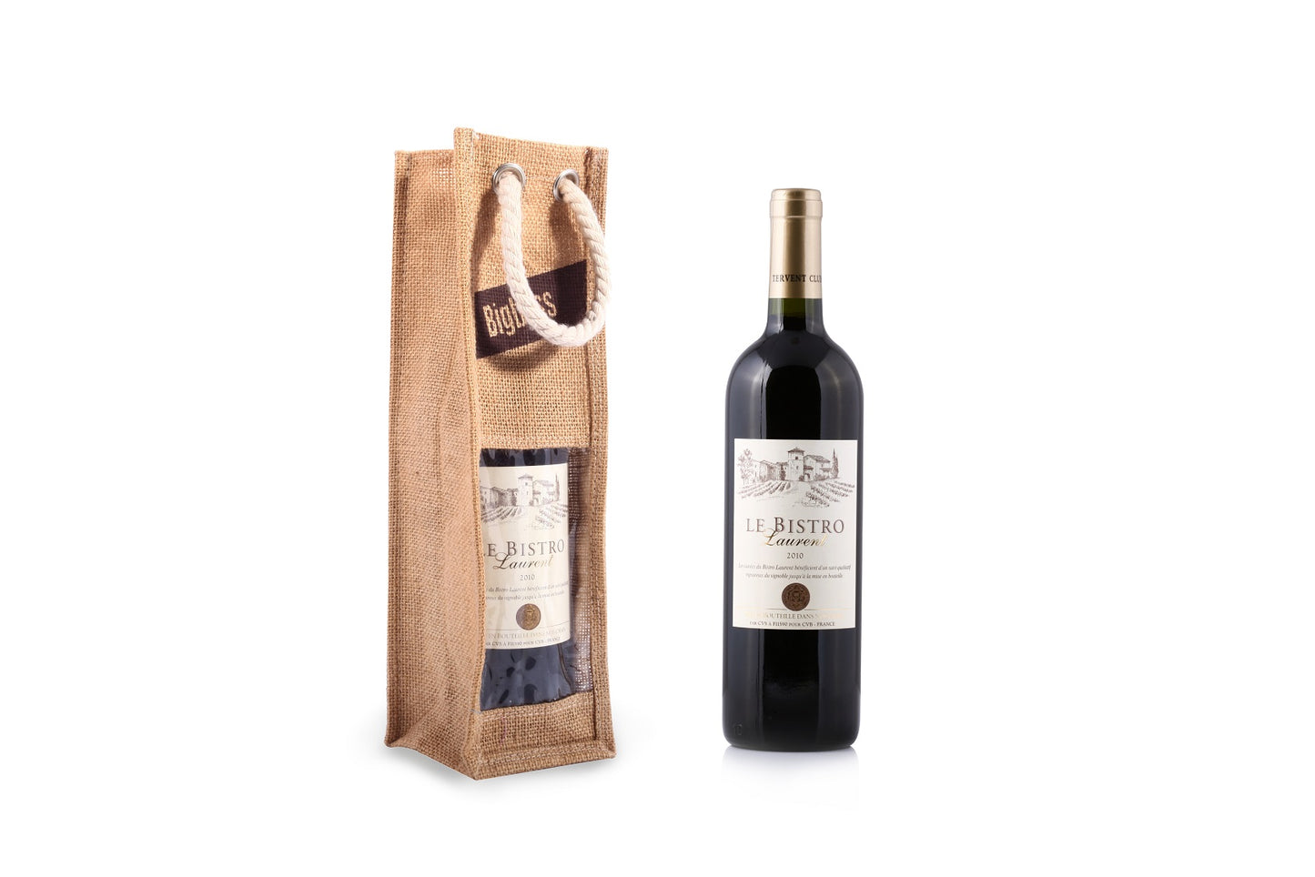 1 Bottle Jute Wine Tote Bag