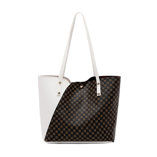 Two Tone Studded Decor Shoulder Tote Bag