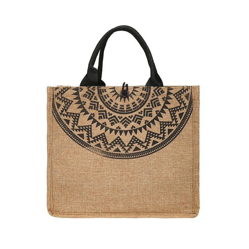 Geometric Print Linen Satchel Bag