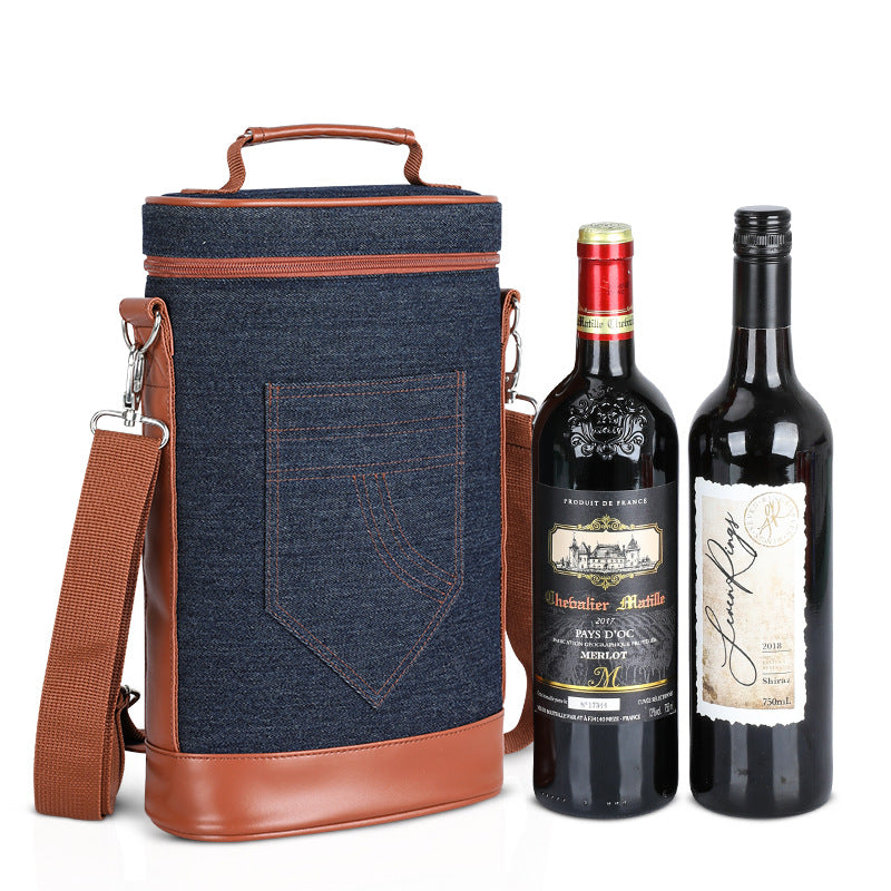 2 Bottle Wine Carrier Tote Bag With Shoulder